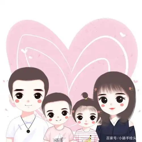 手绘动漫图片,温馨一家四口头像,拿图收藏喔