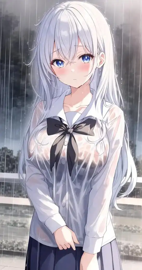 ai绘画 下雨天,白毛水手服少女#二次元少女 #二次元 - 抖音