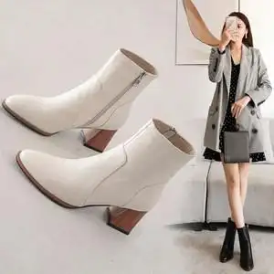 2020秋冬季新款复古真皮粗跟短靴高跟马丁靴学生弹力靴女靴子单靴