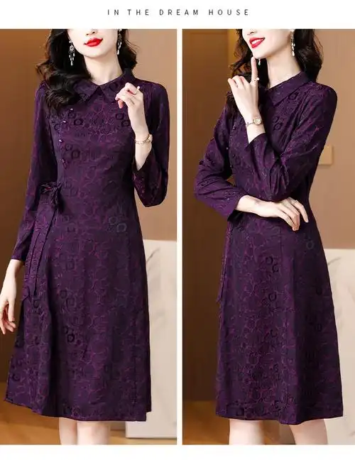 小个子妈妈春装气质连衣裙中年女高贵长裙中老年春秋新款洋气裙