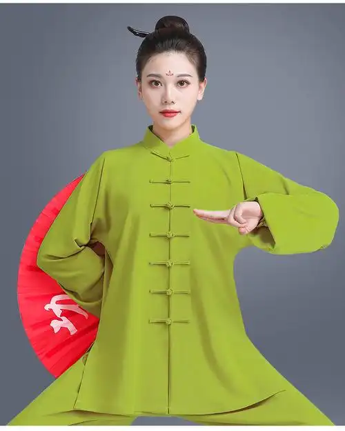 山人运动太极服男士春秋新款武术服练功服中老年太极拳服装中国红m