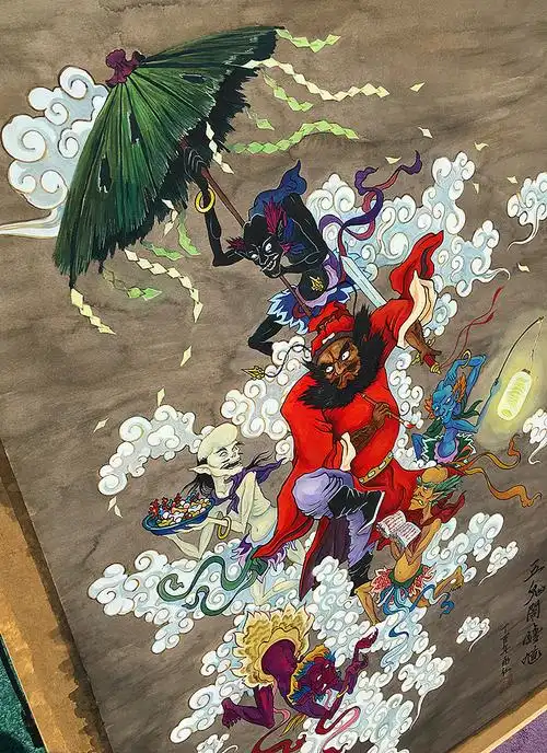 手绘五鬼闹钟馗