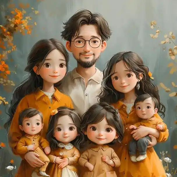 亲子头像|一家七口全家福