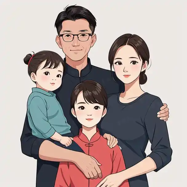 亲子头像|一家四口两女儿专属头像设计