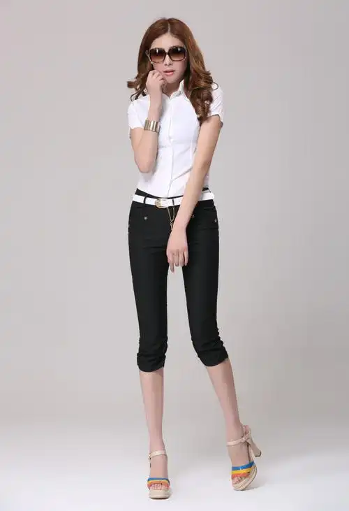 实拍8033#2015新款韩版女装糖果色小脚裤显瘦休闲七分裤 送腰带