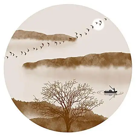 现代圆形水墨山水画