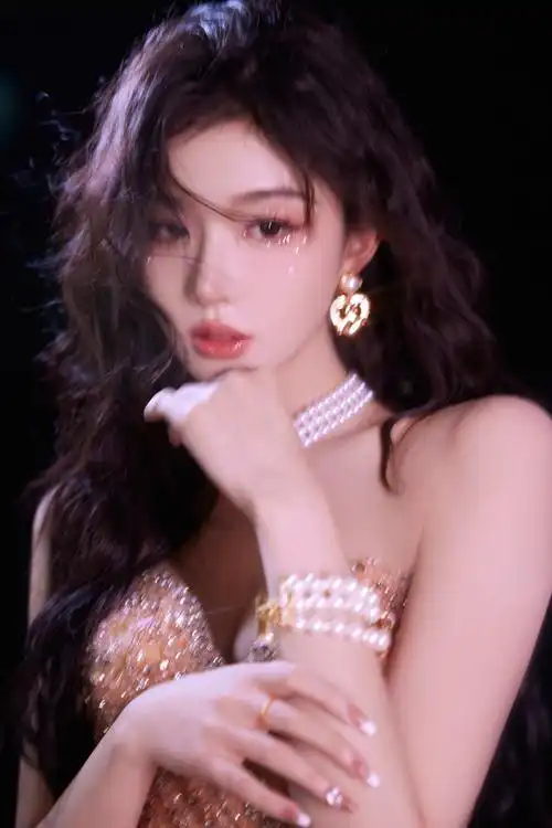 孔雪儿穿亮片抹胸裙吸睛 卷发红唇明艳动人