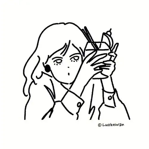 原创黑白线条手绘头像女生头像