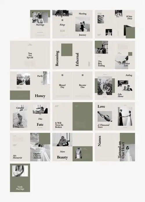 极简婚纱摄影作品集画册设计indd模板 verde wedding photography por