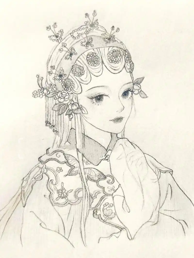 画的这位小姐姐的戏曲造型  画的不好 轻喷 78手绘工具:0