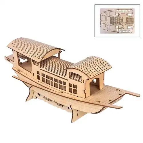 南湖红船小船模型儿童手工拼装纪念摆件纸帆船仿古小学生原木色南湖红