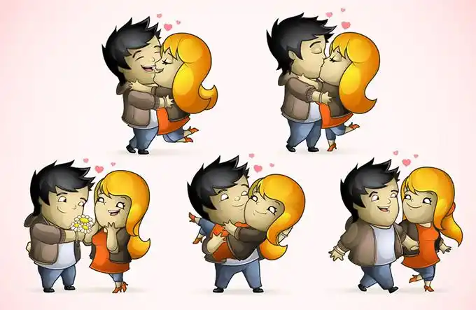 可爱的卡通情侣插画矢量素材