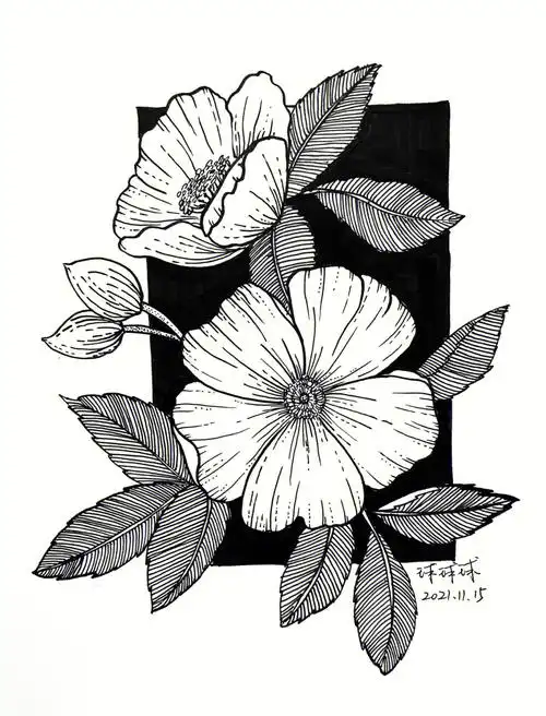 线条 控笔继续加油94#针管笔手绘  #画画  #装饰画  #花卉  #黑白