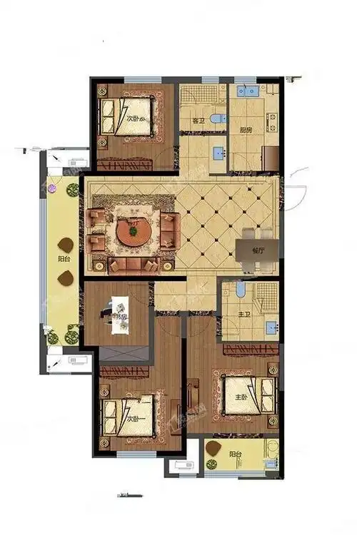 菏泽中达绿城江南里4室2厅2卫户型图-菏泽楼盘网
