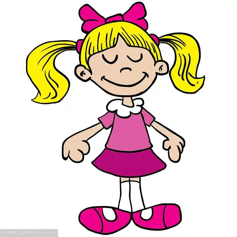 穿着粉红色连衣裙的小女孩的卡通形象