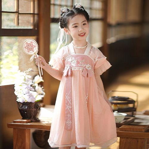 汉服女童夏季粉色小仙女国风连衣裙可爱古装仙气儿童夏天薄款裙子
