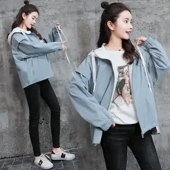 2019新款春装chic春天上衣外套女春秋韩版学生休闲宽松短款百搭潮蓝色