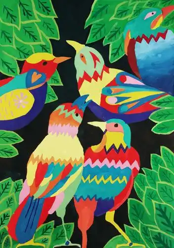 水粉装饰画《鸟》