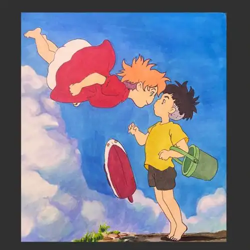 宫崎骏悬崖上的金鱼姬马克笔手绘