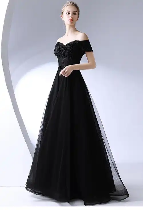 黑色晚礼服2022新款宴会主持人礼服裙长款气质晚宴连衣裙女王气场