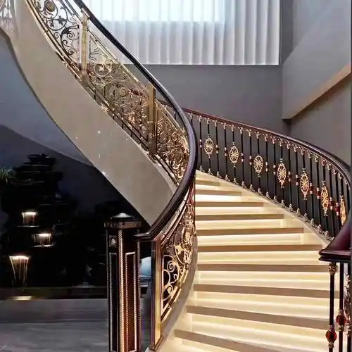 别墅不锈钢镀金楼梯围栏选择必须知道情况_扶手_效果_装饰