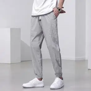 灰色束脚休闲裤子男夏季男中腰长裤纯色宽松哈伦裤薄款潮流百搭裤