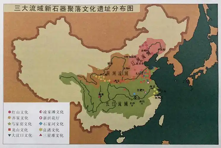 图032 三大流域新石器聚落文化遗址分布图.