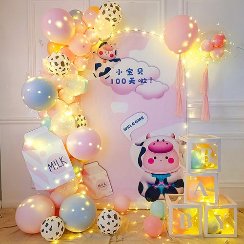 气球海报百天满月宝宝背景墙男孩布置场景装饰气球