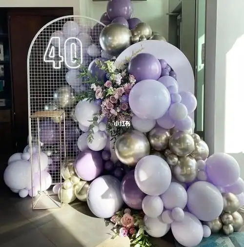 紫色女士四十岁生日气球派对布置策划三亚