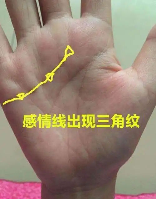 有很大的发展空间,但是你右手的感情线上出现了三角符号,这是非常不好