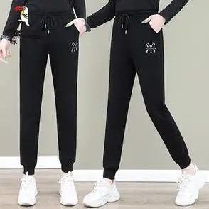 女春秋季新款百搭宽松束脚卫裤高腰显瘦休闲长裤啄木鸟纯棉运动裤