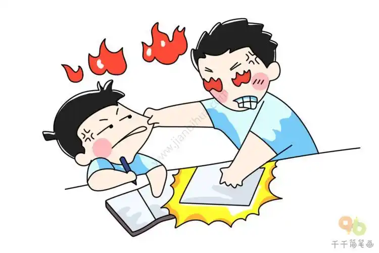 生气的爸爸和儿子简笔画家庭人物简笔画