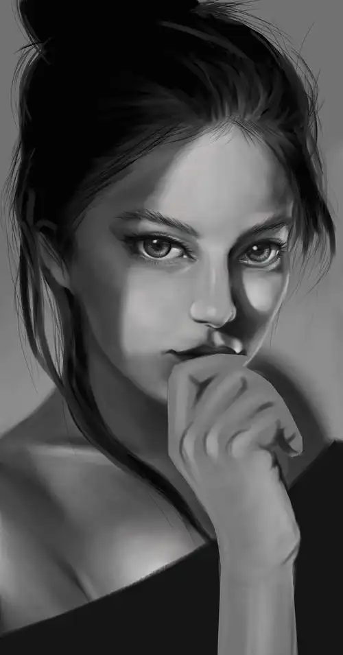 女孩黑白肖像画