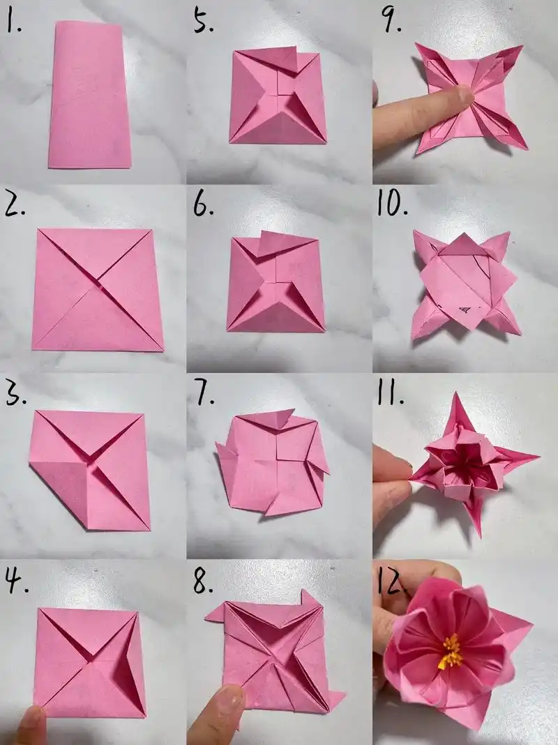 海棠花折纸教程.海棠花的花语是什么#折纸 #我的手工日常 # - 抖音