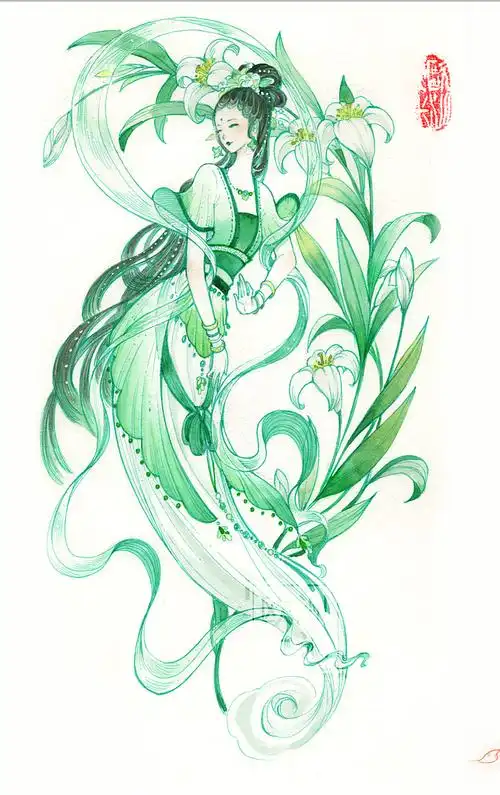 诎孜拟人插画合集灵感记录唯美古风黑白插画针管笔手绘 天帝少女