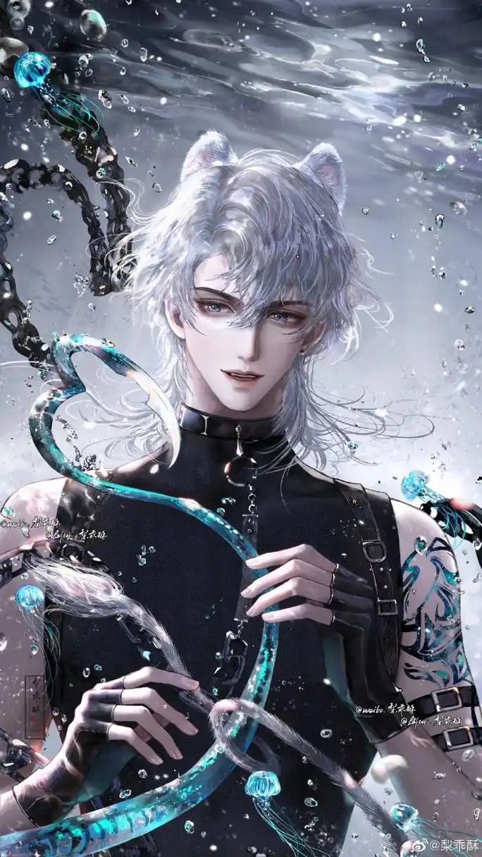 人鱼陷落##白楚年#   肌肉紧实不粗犷 白发蓝眸美少年[awsl][awsl]