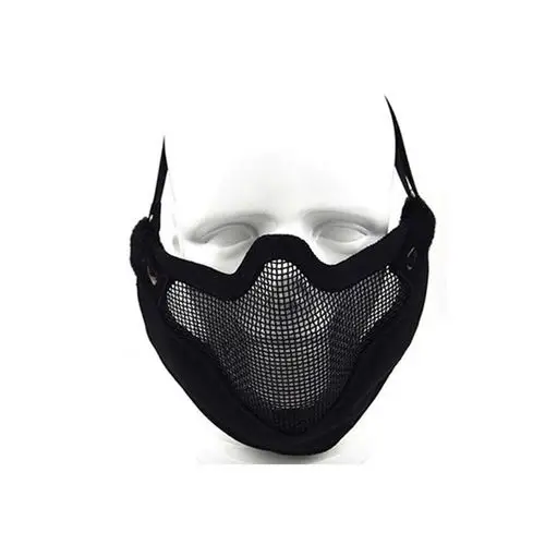 半脸钢丝面罩真人cs伪装护脸面具金属防弹抗撞护头迷彩脸罩 黑色 均码