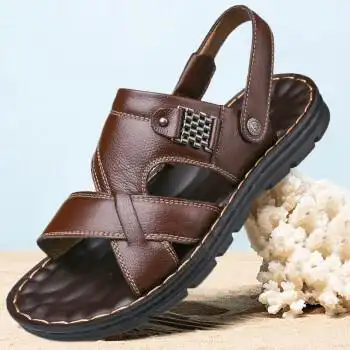 夏季老头海滩防水凉鞋男老人家穿的防滑凉拖鞋男式中老年人沙滩鞋品质