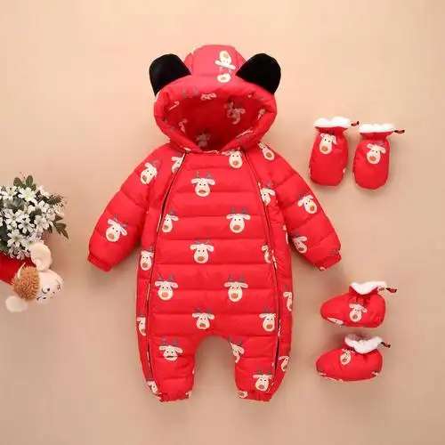 1女婴儿连体衣冬季3男宝宝外出抱抱服哈衣儿童保暖轻薄羽绒服爬服