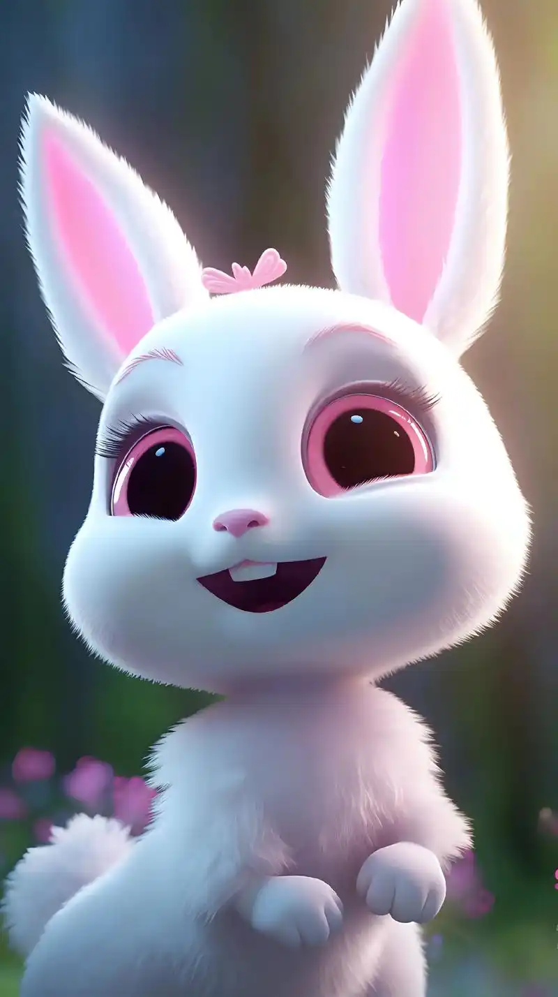 小呆萌.一只超级逗人喜爱的白色小仙兔,皮克斯样式的,长长的眼 - 抖音