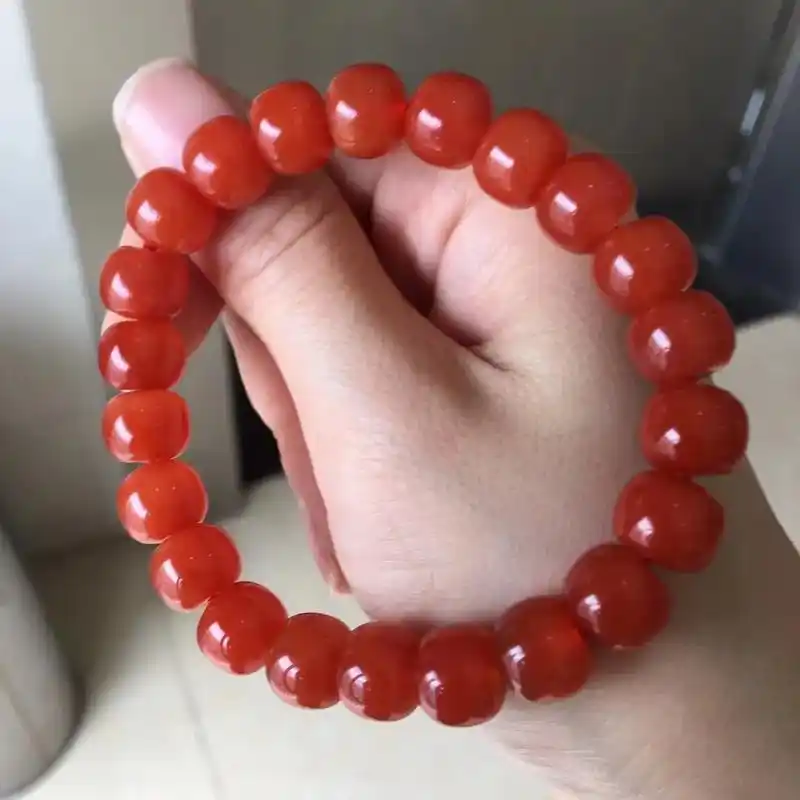 极品· 天然南红保山河湾料高冰冰红老型手串 实物实拍91 料 - 抖音