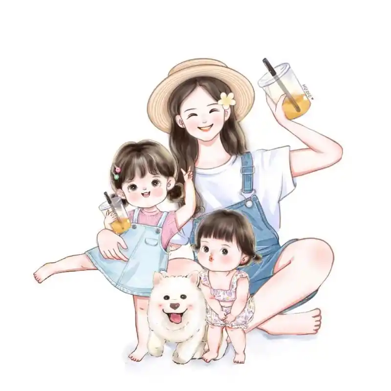 亲子头像～凑齐一家四口 两女儿93