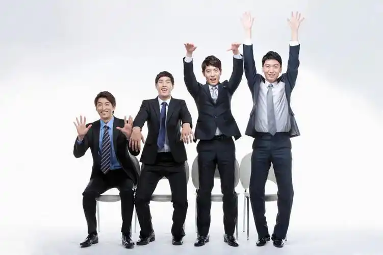 露齿笑,横图,室内,白天,白色背景,正面,衬衫,成功,合作,团队,集体