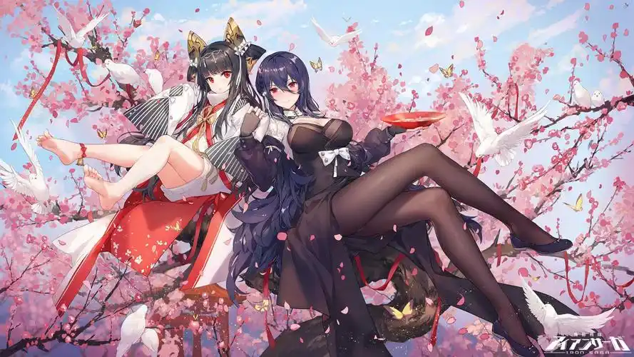 樱花树前的黑丝日系动漫少女高清壁纸