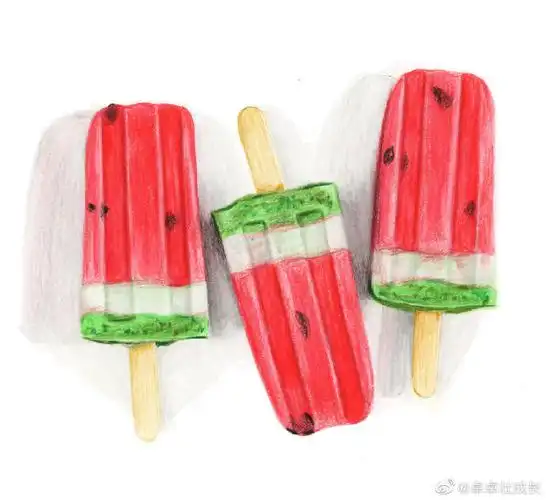 美食##夏日冷食#【驴大萌彩铅教程186】西瓜味的冰棍虽然已经处暑了