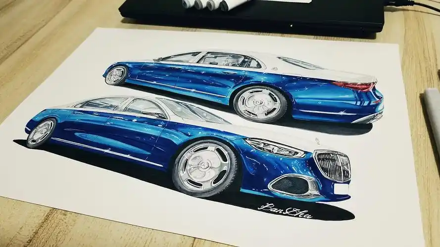 马克笔手绘 奔驰迈巴赫_班沙-站酷zcool