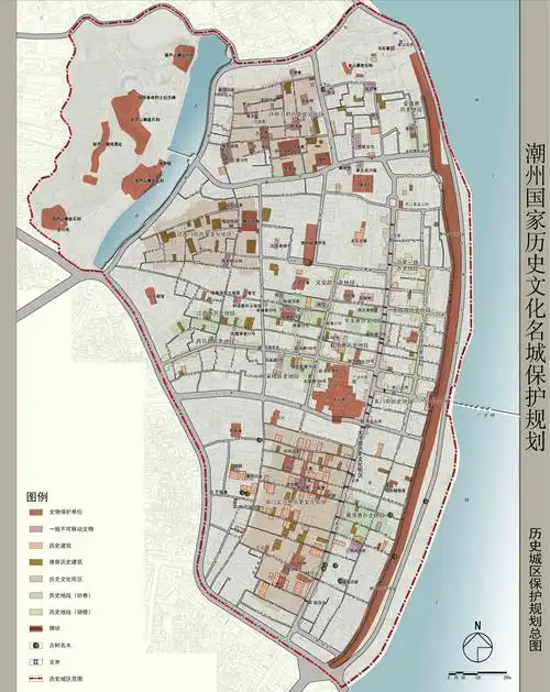 历史城区保护区划总图3,空间格局的保护潮州古城"三山一水一洲"的山水