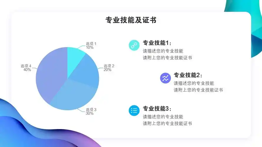 渐变潮流插画个人简历ppt模版-专业技能及证书