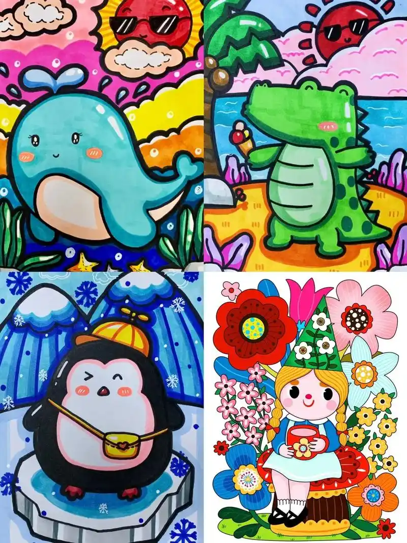 创意儿童画~动物集合.适合5-12岁小朋友绘画 #马克笔手绘 - 抖音