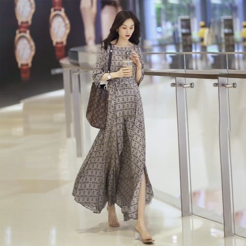 恒源祥高档品牌真丝连衣裙女女装子国际洋气质香云纱桑蚕丝春秋款